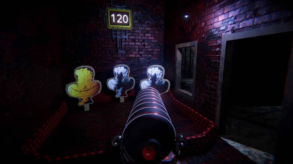 Minigame bắn súng đồ chơi và bia mục tiêu trong hầm tối của Clown Is Hungry Gameplay minigame bắn bia tập luyện súng đồ chơi trong Clown Is Hungry