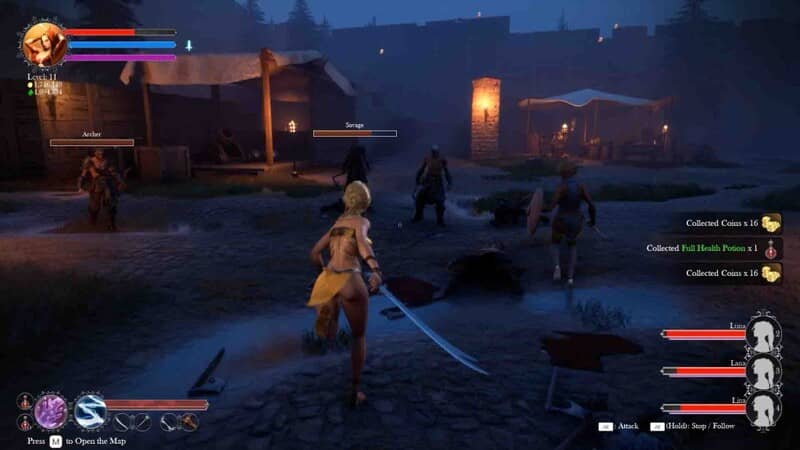 Gameplay Concubine chiến đấu kiếm hiệp ban đêm tại khu trại với nhóm lính