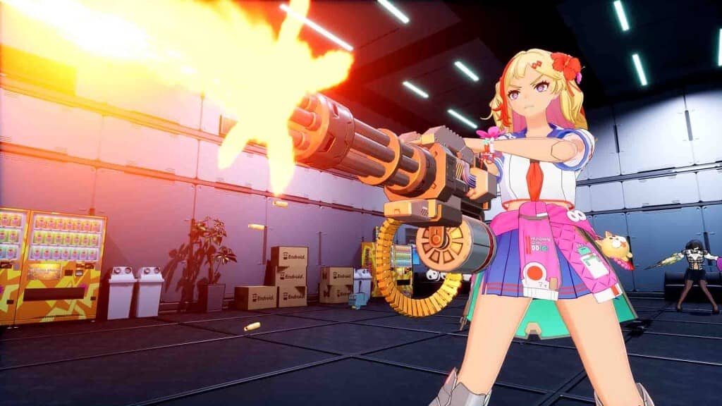 Gameplay Full Metal Schoolgirl cảnh bắn súng máy hoành tráng Full Metal Schoolgirl gameplay cô gái tóc vàng dùng súng máy Minigun khổng lồ