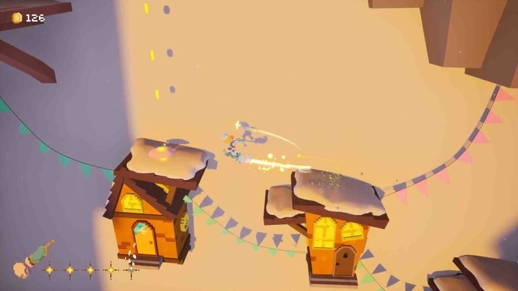 Gameplay ILA A Frosty Glide - Nhân vật bay lượn trên không Nhân vật chính trong ILA A Frosty Glide lướt ván phản lực giữa các tòa nhà chọc trời