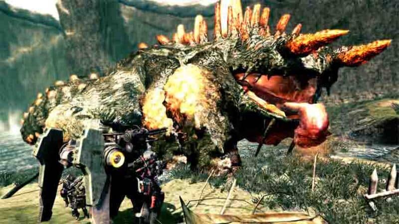 Ảnh in-game Lost Planet 2: VS sử dụng súng hạng nặng chống lại quái vật Akrid Lost Planet 2: Súng Gatling nhắm vào Akrid