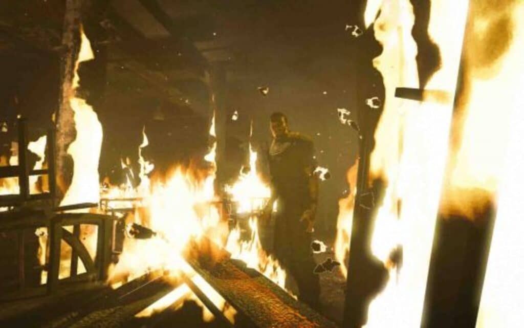 Outlast: Khoảnh khắc nguy hiểm giữa biển lửa Outlast nhân vật bị mắc kẹt giữa đám cháy lớn và lửa bùng lên