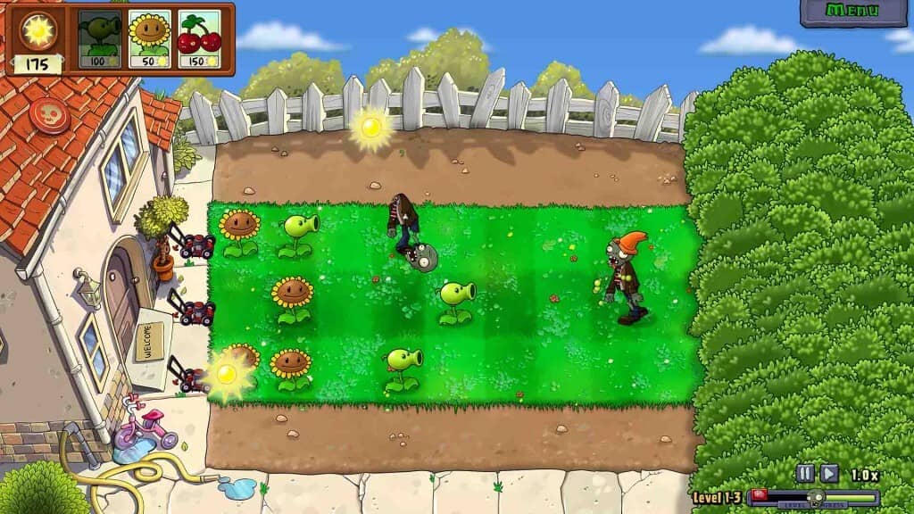 Chế độ hợp tác (Co-op) Day trong Plants vs. Zombies Replanted Plants vs Zombies Replanted Co-op Day mode gameplay - Hai người chơi phối hợp trồng Sunflowers và Peashooters chống lại Zombie