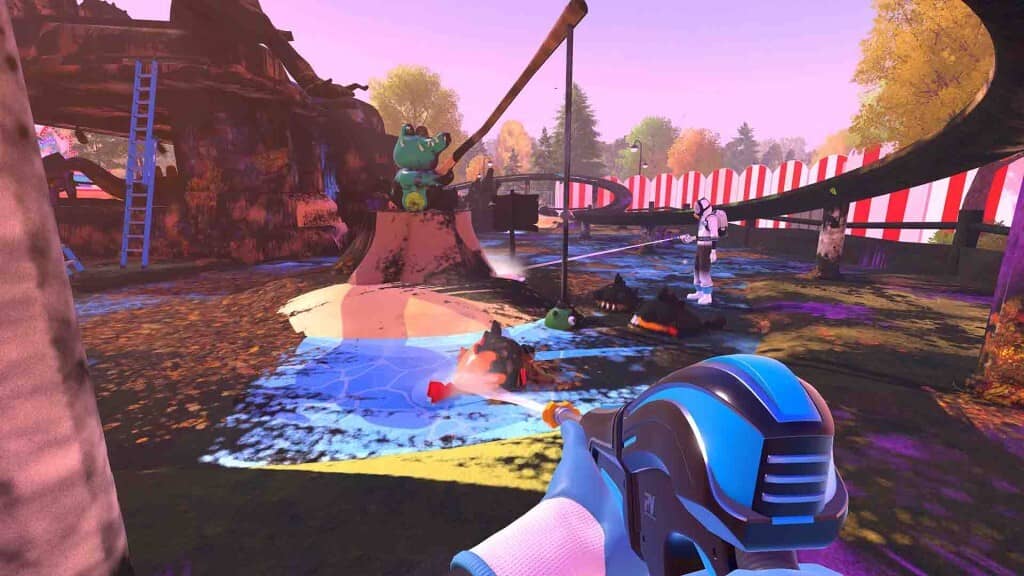 PowerWash Simulator 2: Vòi phun nước làm sạch ở khu giải trí Gameplay PowerWash Simulator 2 người chơi phun nước làm sạch tượng ếch trong khu lễ hội