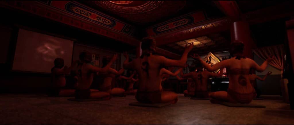 Nghi lễ tâm linh/thờ cúng tập thể trong game kinh dị Nhóm người thực hiện nghi thức tâm linh/yoga trong game SUFFOCATE