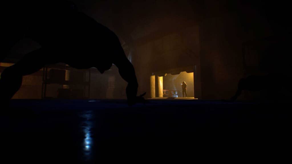 Cảnh gặp gỡ quái vật đáng sợ trong The Black Ice Quái vật bóng tối và người chơi trong bối cảnh tối tăm The Black Ice