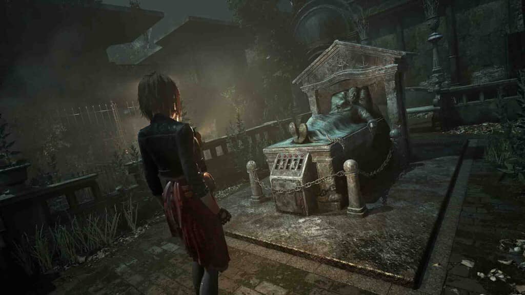 Tormented Souls 2: Khám phá nghĩa trang và bia mộ kỳ lạ Gameplay Tormented Souls 2: Caroline Walker đứng trước bia mộ phức tạp trong nghĩa trang