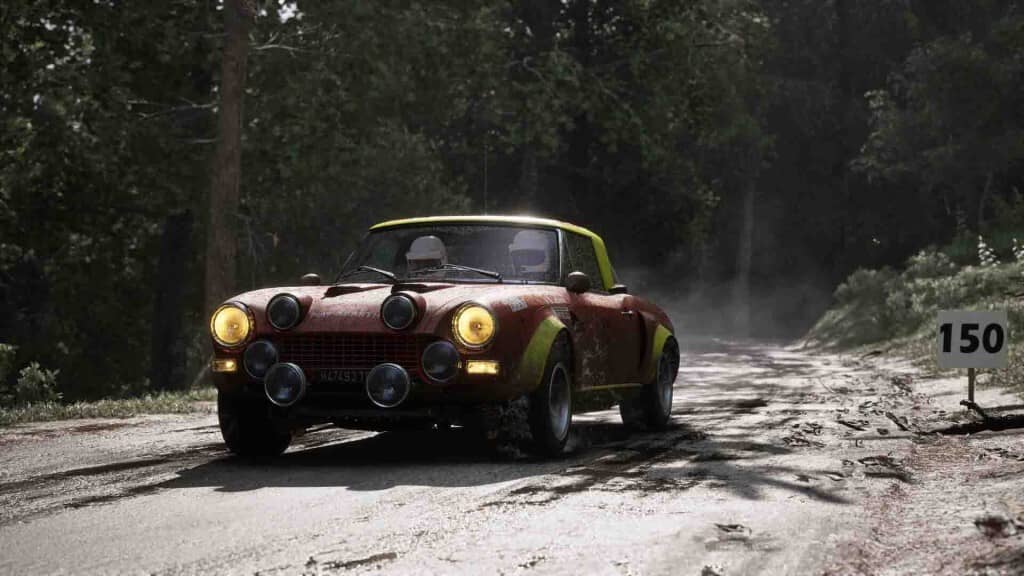 Fiat 124 Spider Rally trên đường đất sỏi trong Assetto Corsa Rally Xe đua Fiat 124 Spider Rally cổ điển Assetto Corsa Rally đường sỏi