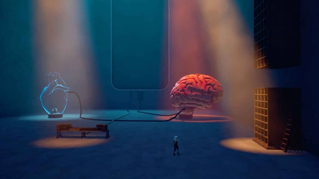 Ayasa Shadows of Silence cảnh bộ não trái tim kết nối dây cáp