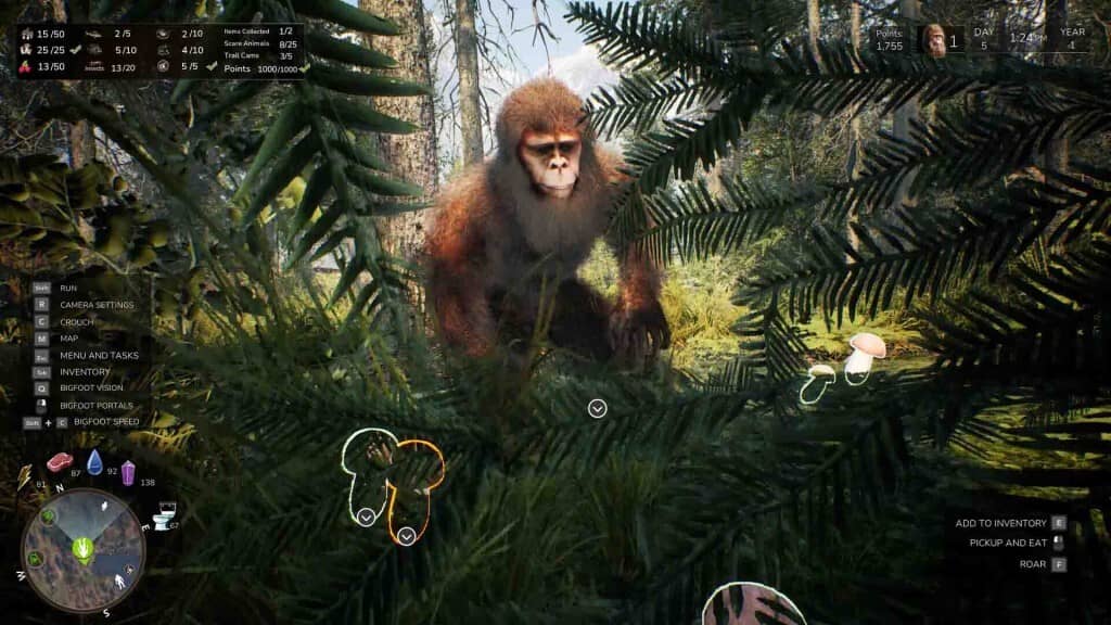 Bigfoot rình rập trong bụi cây rậm rạp, gameplay Bigfoot Life