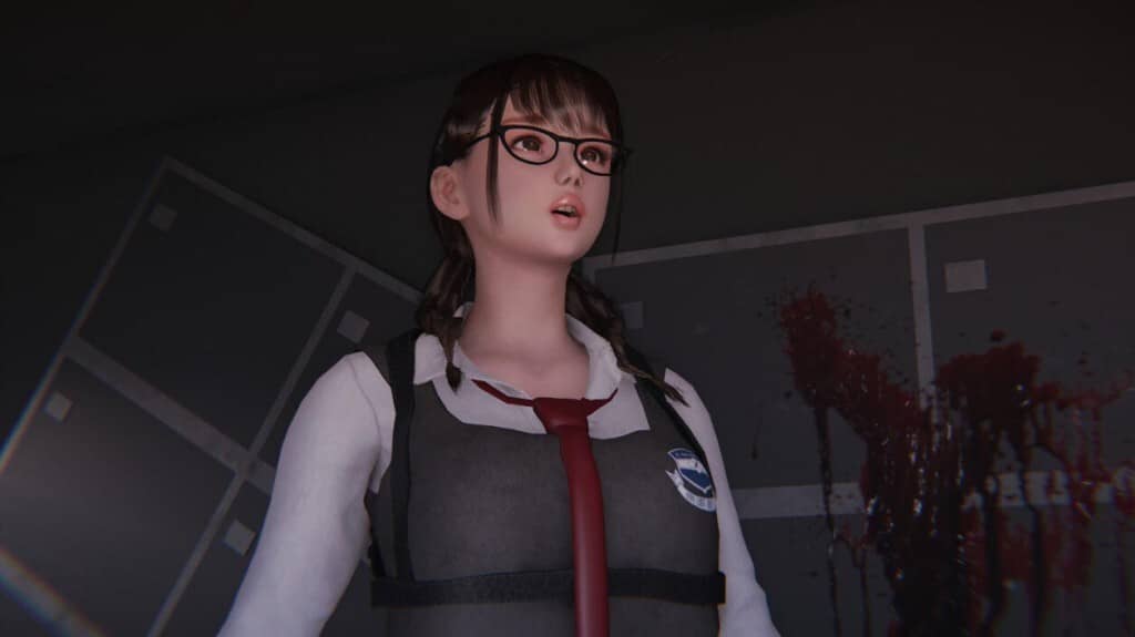 Chân dung nhân vật nữ chính đeo kính Bio Goddess Doomsday Begins Cận cảnh nhân vật nữ chính đeo kính game Bio Goddess Doomsday Begins với trang phục học sinh