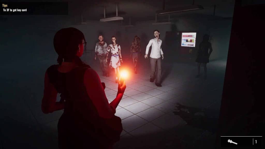 Hành động sinh tồn: Bắn hạ zombie bằng súng ngắn trong Bio Goddess Nhân vật nữ game Bio Goddess Doomsday Begins bắn súng ngắn hạ gục zombie trong phòng ăn