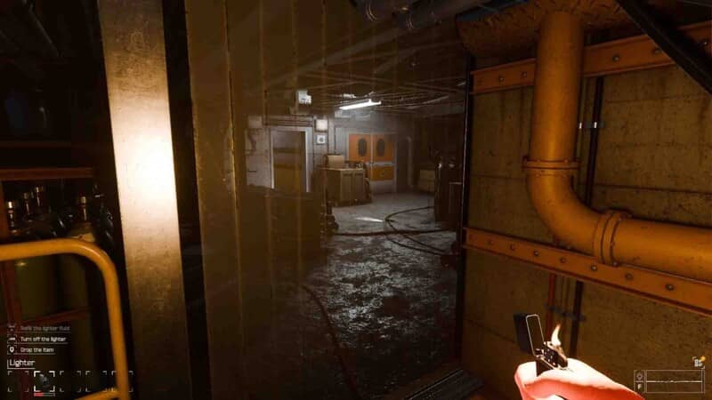 CRYO sinh tồn trong bóng tối bằng cách dùng bật lửa để soi sáng đường đi CRYO gameplay góc nhìn thứ nhất dùng bật lửa soi đường hành lang hầm tối