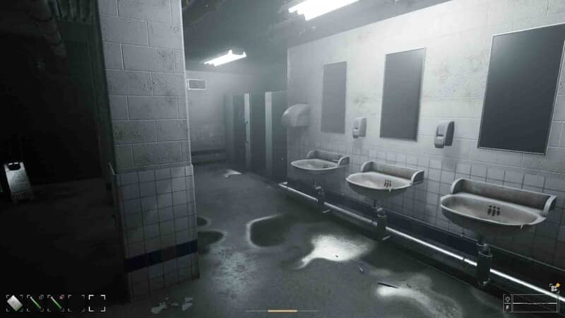 Hình ảnh bối cảnh nhà vệ sinh bị ngập nước và đổ nát trong game CRYO CRYO bối cảnh nhà vệ sinh bỏ hoang cũ kỹ tối tăm