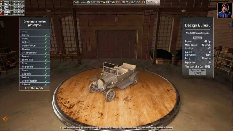 Chi tiết thiết kế và thông số kỹ thuật xe hơi Car Factory Empire Giao diện thiết kế xe Model I trong game Car Factory Empire