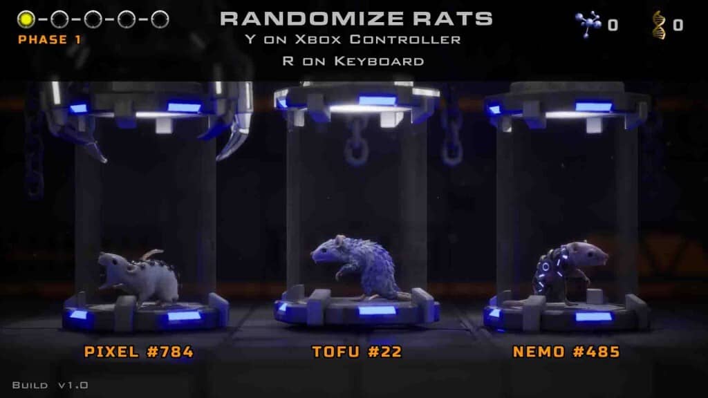 Randomize Rats: Chọn Chuột Đột Biến cho Thử Thách Cyber Rats Màn hình chọn ngẫu nhiên chuột đột biến Pixel Tofu Nemo Cyber Rats Phase 1