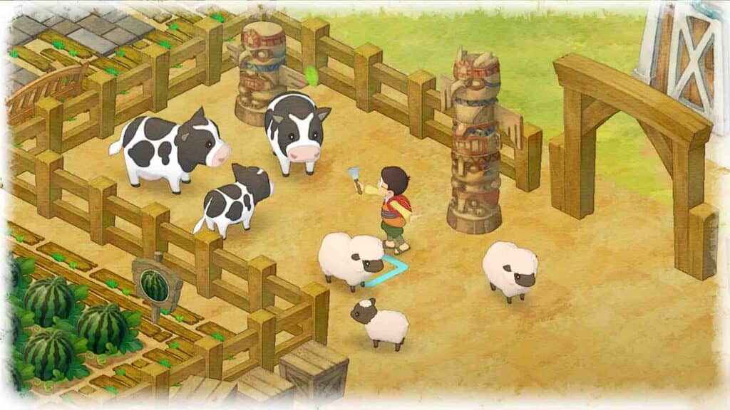 Doraemon Story of Seasons Nobita nuôi bò và cừu trong chuồng trại