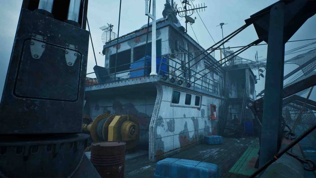 Thân tàu đánh cá gỉ sét bị bỏ hoang trong gameplay của Ire A Prologue