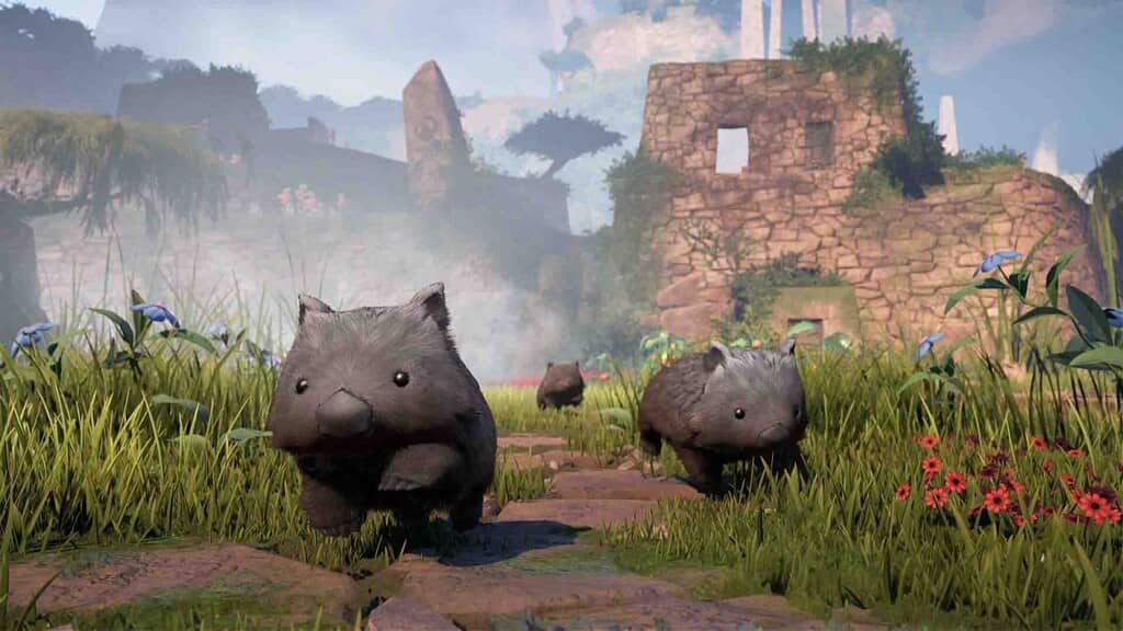 Gameplay Lost Ember Rekindled Edition wombat đi trong tàn tích