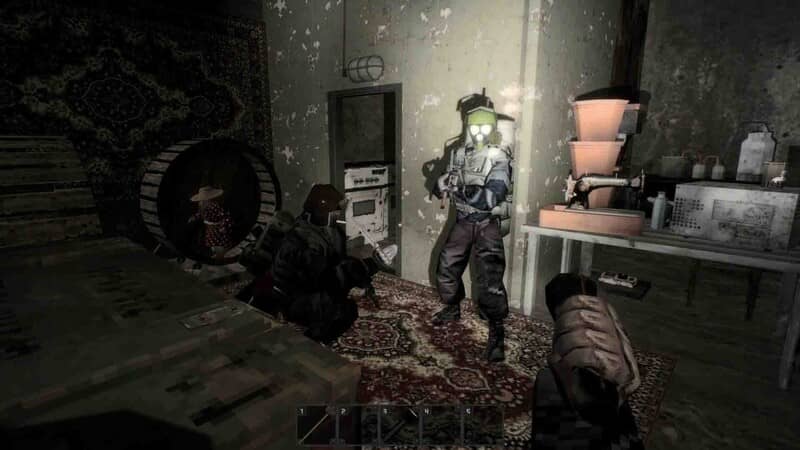 Khám phá nhà hoang trong S.T.A.L.K.E.R. Call of Pripyat MISERY S.T.A.L.K.E.R. MISERY lính đeo mặt nạ phòng độc nội thất cũ