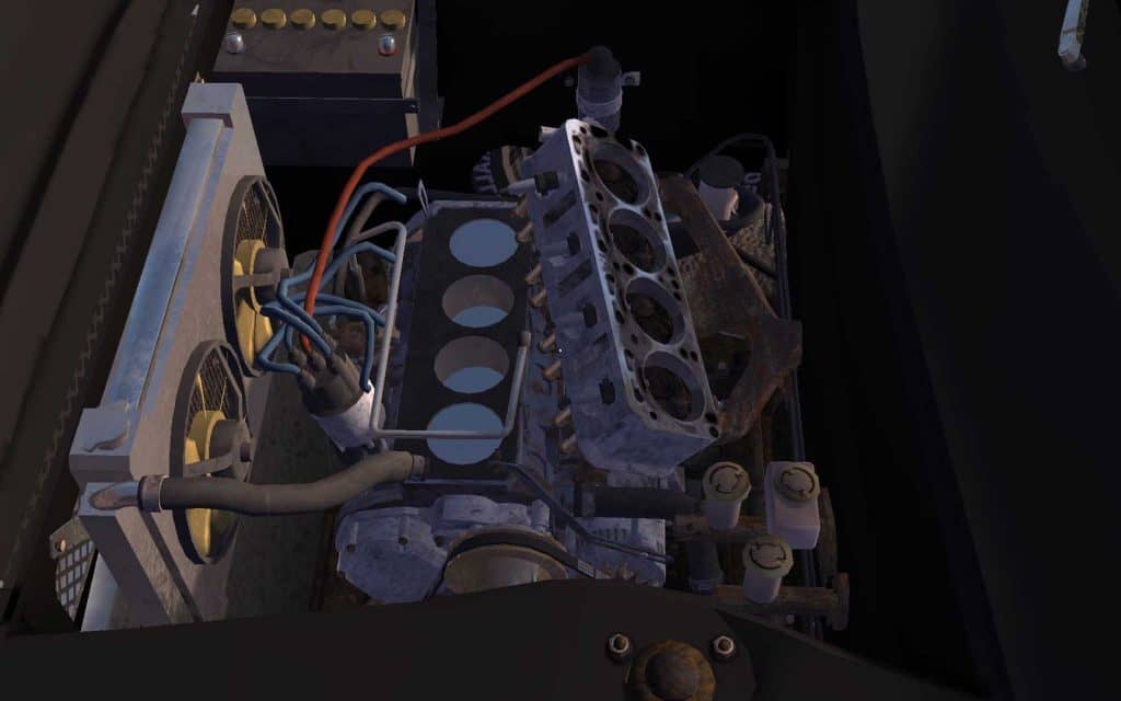 Cận cảnh lốc máy và động cơ xe Satsuma đang được lắp ráp trong My Summer Car