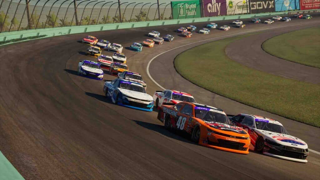 Đoàn xe NASCAR 25 Xfinity Series vào cua tại đường đua Homestead-Miami Speedway