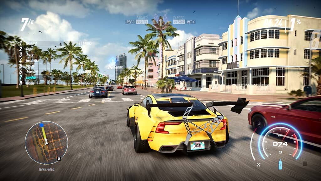 Gameplay Need for Speed Heat đua xe giữa trưa nắng trên bãi biển Eden Shores Need for Speed Heat đua xe đường phố ban ngày Eden Shores