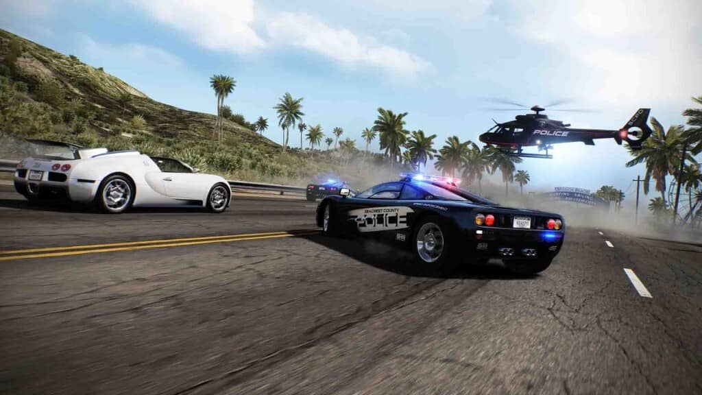 NFS Hot Pursuit Remastered cảnh rượt đuổi siêu xe Bugatti Veyron và xe cảnh sát McLaren F1