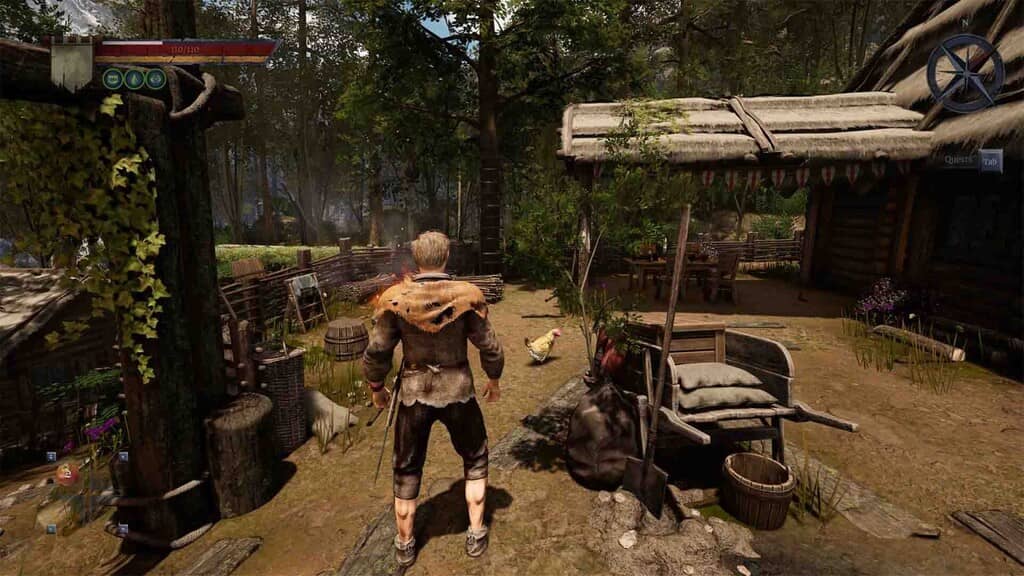 Of Ash and Steel Làng quê Bình yên Cảnh làng quê Of Ash and Steel với nhân vật chính và con gà