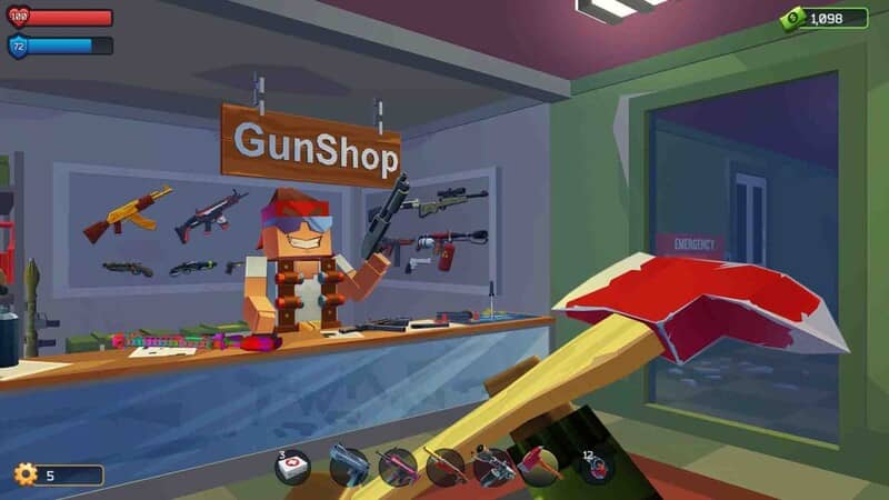 Mua sắm vũ khí tại Gun Shop trong Pixel Combat Zombie Shooter