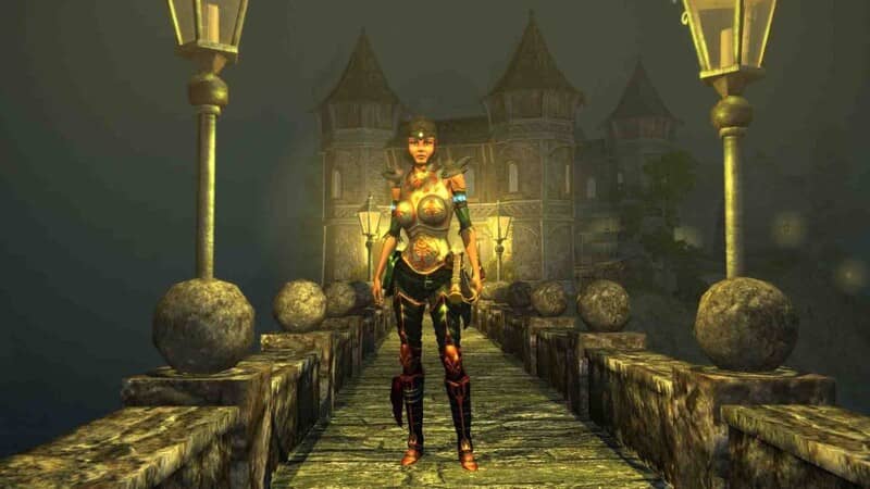 Nữ chiến binh Seraphim Sacred 2 Remaster đứng trên cầu lâu đài