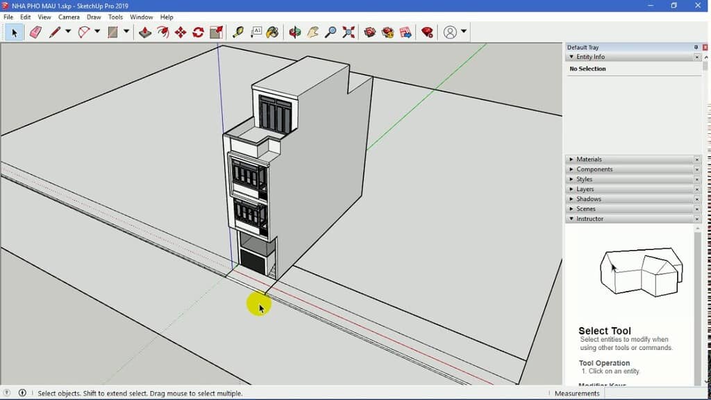 Mô hình 3D nhà phố trong SketchUp Pro 2019