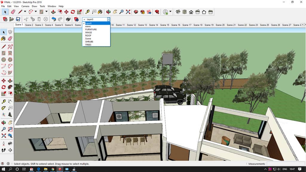 Mô hình 3D nhà ở hiện đại và cảnh quan SketchUp Pro