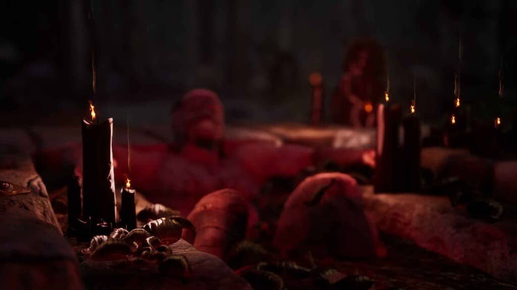 Cảnh nghi lễ đen tối, nến đen, và bồn tắm máu trong TORMENTOR
