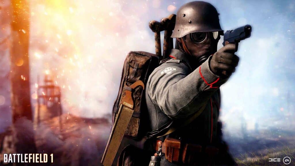 Binh lính Đức đeo mặt nạ phòng độc trong Battlefield 1 Ultimate Edition