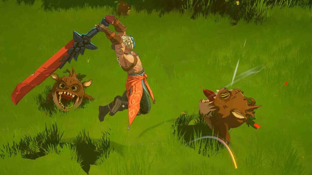 Cloudheim Gameplay Chiến đấu Quái vật Nhân vật Cloudheim chiến đấu dùng đại kiếm tấn công quái vật.