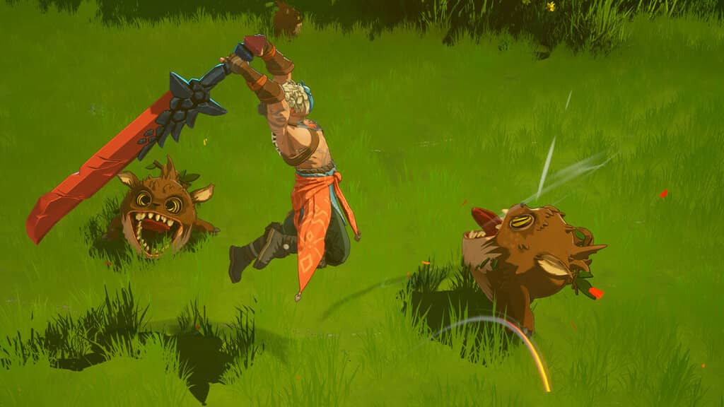 Cloudheim Action Combat Gameplay Nhân vật dùng đại kiếm chiến đấu với quái vật trong Cloudheim