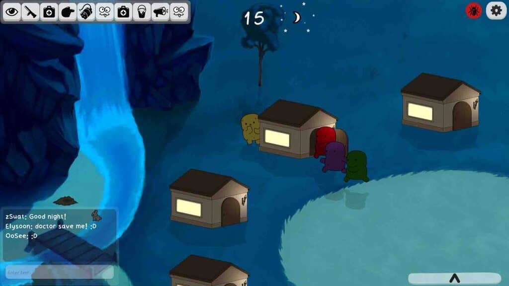 Cảnh trốn tìm và làm nhiệm vụ ban đêm Gameplay Feign ban đêm nhân vật đang ẩn nấp sau các ngôi nhà