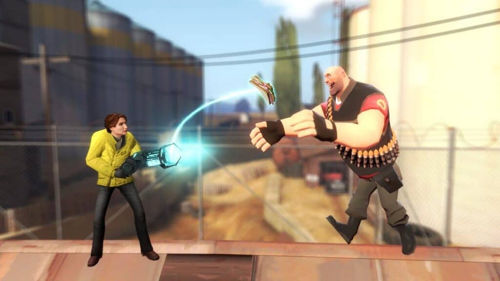 Heavy TF2 đón bánh sandwich bằng súng vật lý trong Garry's Mod