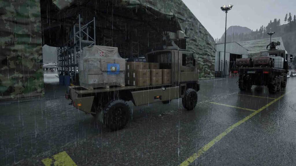 Vận tải quân sự trong mưa Military Logistics Simulator Military Logistics Simulator gameplay xe tải vận tải mưa
