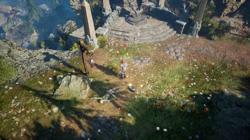 Nhân vật khám phá di tích trong game Rise Again