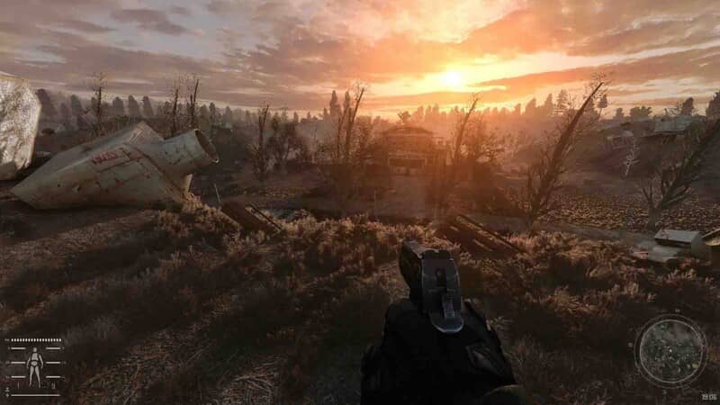 Cảnh hoàng hôn S.T.A.L.K.E.R. GAMMA góc nhìn thứ nhất S.T.A.L.K.E.R. GAMMA FPS súng lục cảnh hoàng hôn đống đổ nát