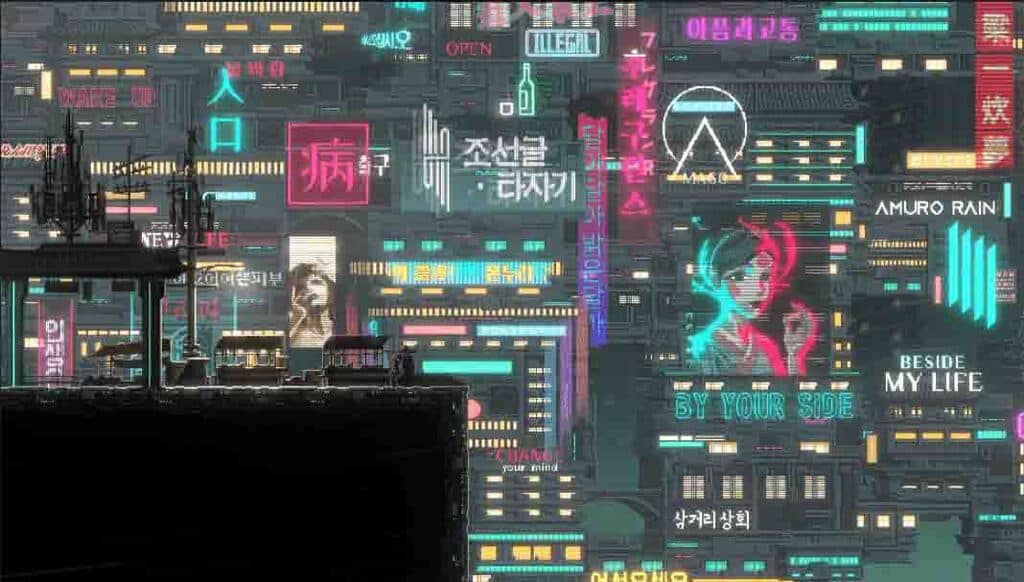sanabi-cyberpunk-city-neon Gameplay SANABI bối cảnh thành phố cyberpunk rực rỡ ánh đèn neon