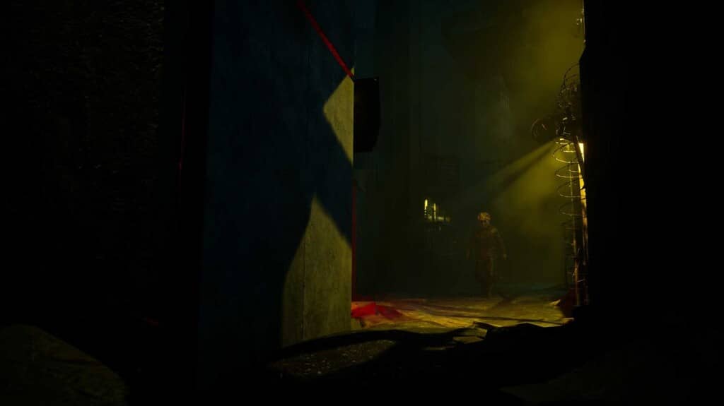 Nhân vật người chơi đang đi trong hành lang tối tăm và nguy hiểm của SLEEP AWAKE