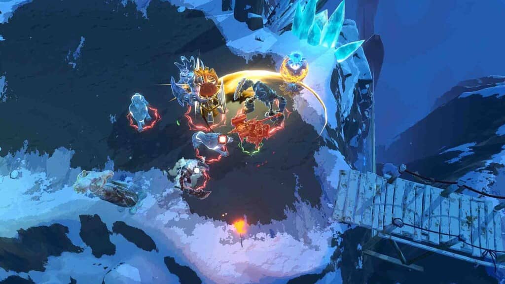 Shape-of-Dreams-chiến-đấu-đám-quái-tuyết Shape of Dreams gameplay nhiều kẻ thù hiệu ứng băng giá