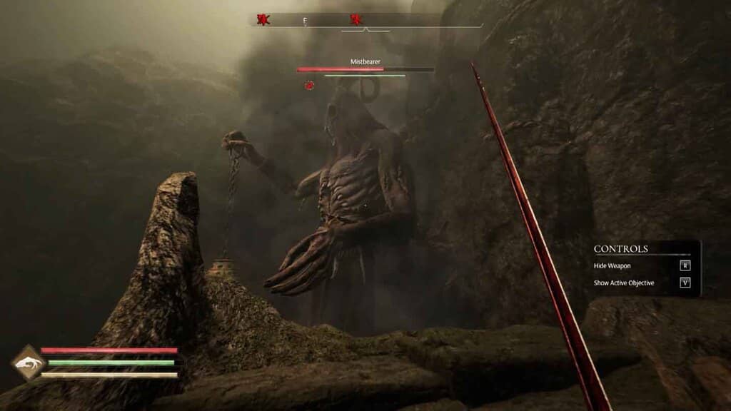 Tượng Menhir bộ xương cầm đèn lồng trong bối cảnh Dark Fantasy Tainted Grail The Fall of Avalon.