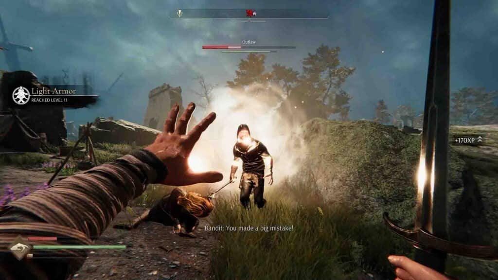 Kết hợp chiến đấu bằng kiếm và phép thuật tay trái trong Tainted Grail The Fall of Avalon.