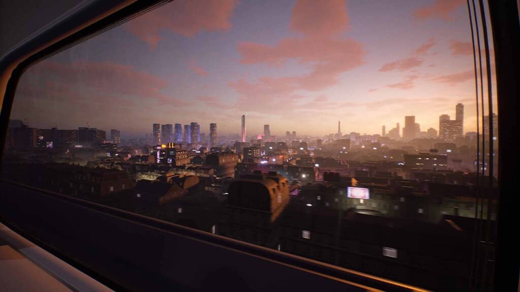 Cảnh quan thành phố USAC Code Breach USAC Code Breach: Cảnh thành phố hiện đại và hoàng hôn/bình minh