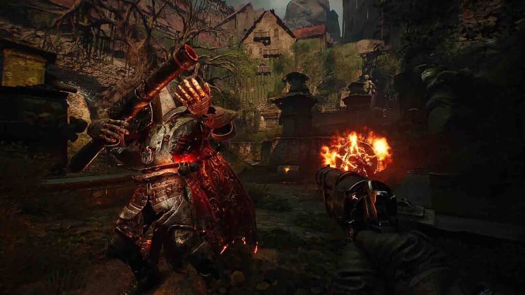 Witchfire gameplay người chơi bắn quái vật tấn công bằng kiếm lửa tốc độ cao
