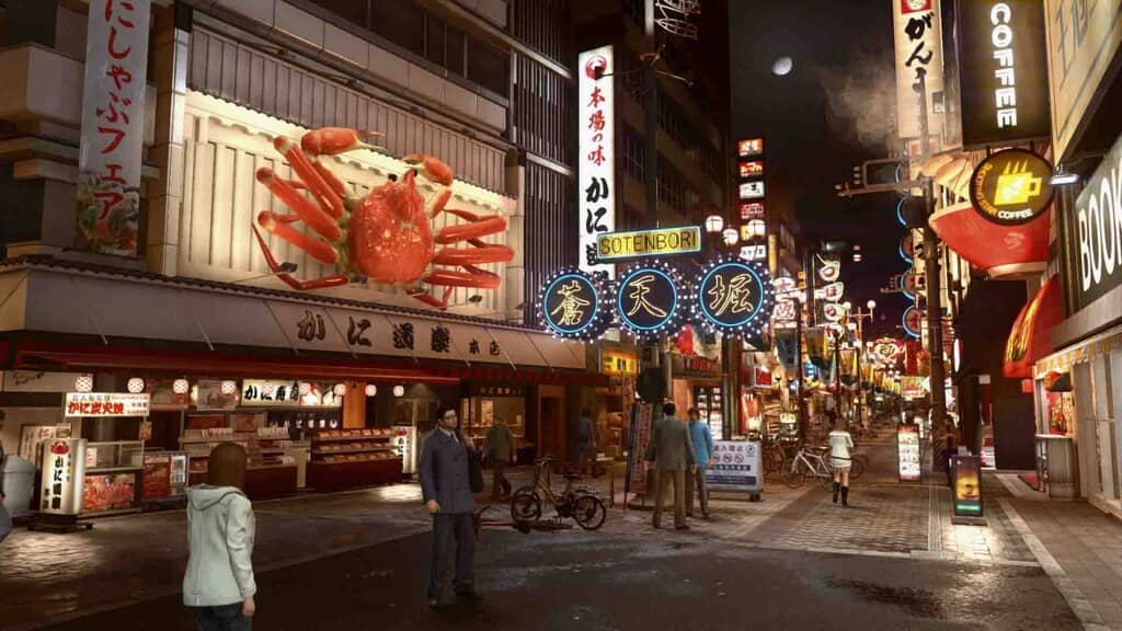 Yakuza Kiwami 2 Sotenbori Night Đường phố Sotenbori (Dotonbori) nổi tiếng với cua khổng lồ